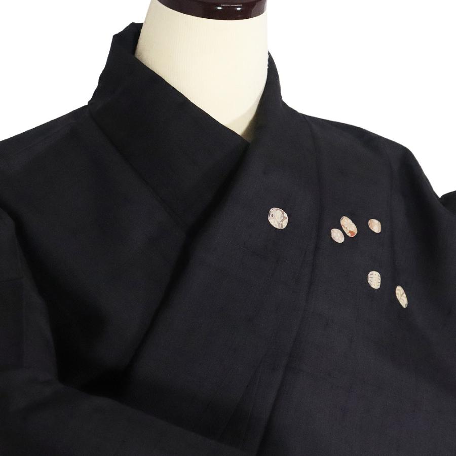 想染 生紬 訪問着 袷 正絹 墨黒 トンボ玉 組紐 流水 トールサイズ ki31143 美品 レディース シルク ギフト 30代 40代 50代 送料込み_2