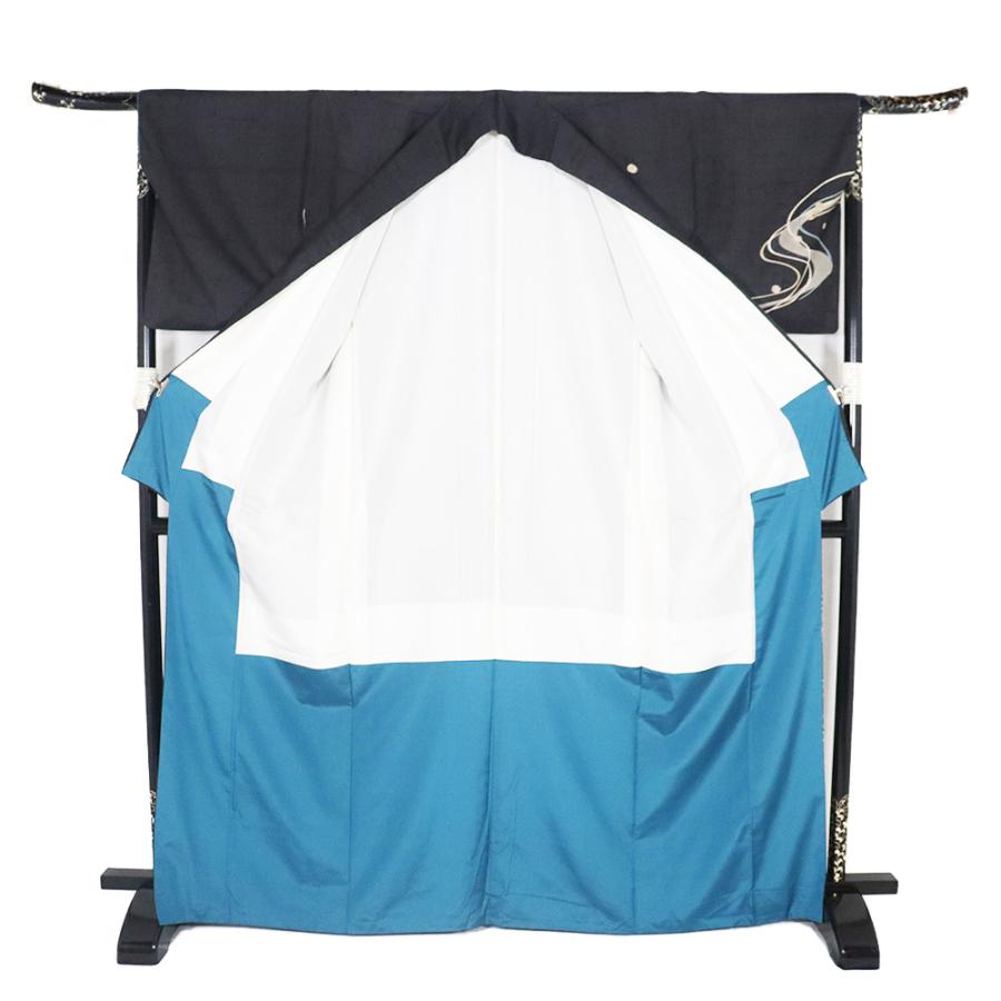 想染 生紬 訪問着 袷 正絹 墨黒 トンボ玉 組紐 流水 トールサイズ ki31143 美品 レディース シルク ギフト 30代 40代 50代 送料込み_9