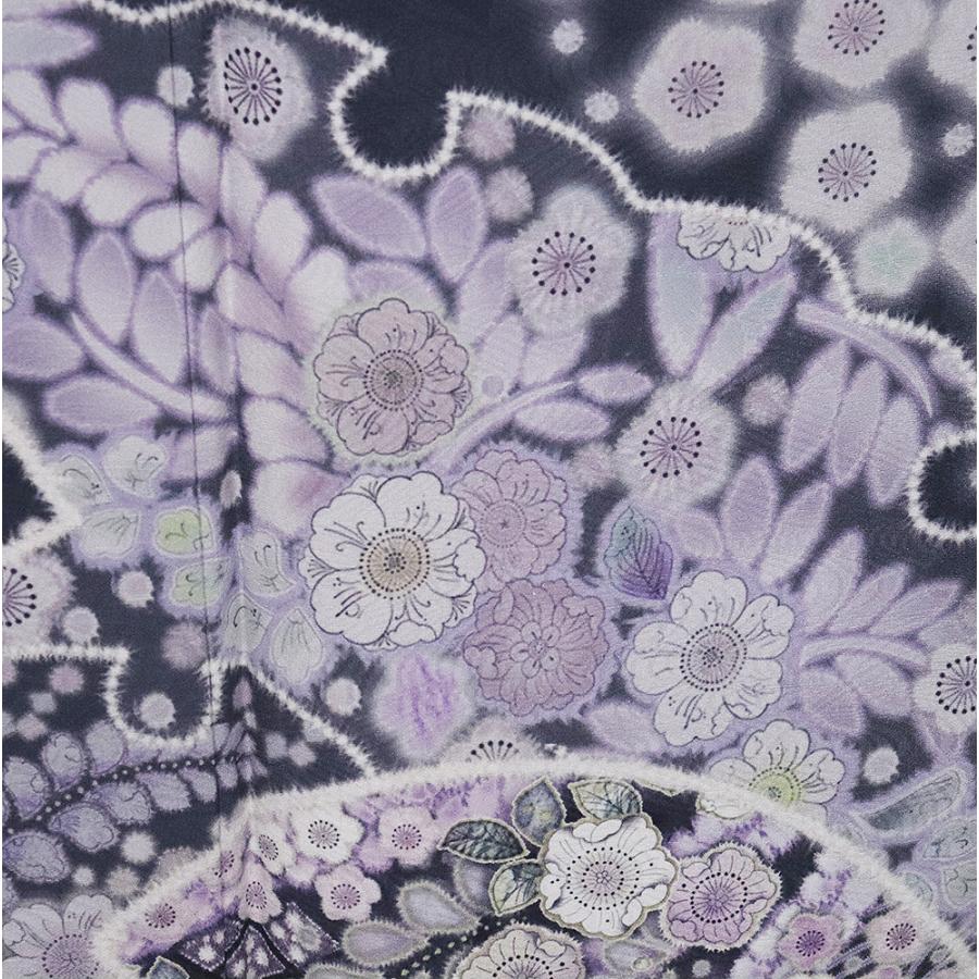 辻が花訪問着 袷 正絹 グレー紫 白 暈し 地紙文 雪輪文 辻が花 桜 梅 Lサイズ ki31397 新品 レディース シルク ギフト フォーマル 送料無料の画像