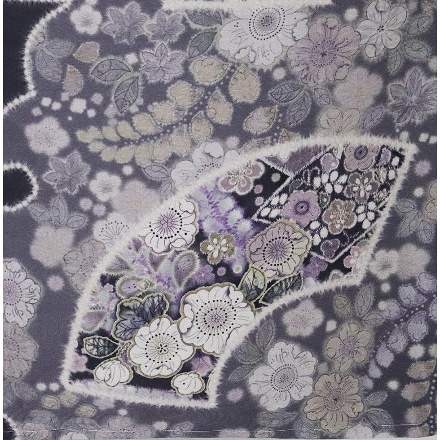 辻が花訪問着 袷 正絹 グレー紫 白 暈し 地紙文 雪輪文 辻が花 桜 梅 Lサイズ ki31397 新品 レディース シルク ギフト フォーマル 送料無料の画像