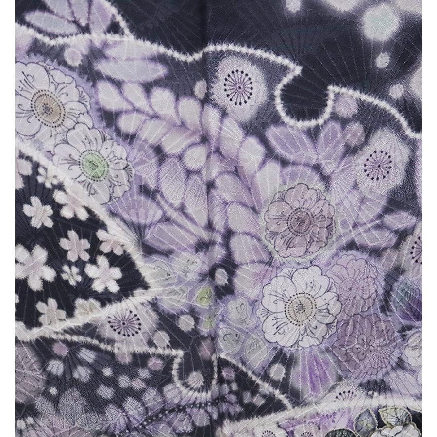 辻が花訪問着 袷 正絹 グレー紫 白 暈し 地紙文 雪輪文 辻が花 桜 梅 トールサイズ ki31398 新品 レディース ギフト フォーマル 送料無料の画像