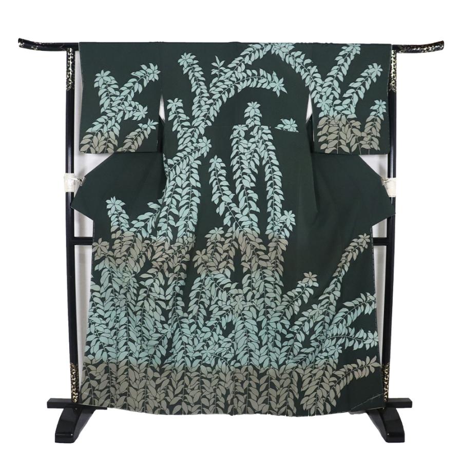 訪問着 袷 正絹 緑 暈し 花 葉柄 Lサイズ ki31557 新品 レディース シルク ギフト フォーマル 公式行事 30代 40代 50代 送料無料の画像