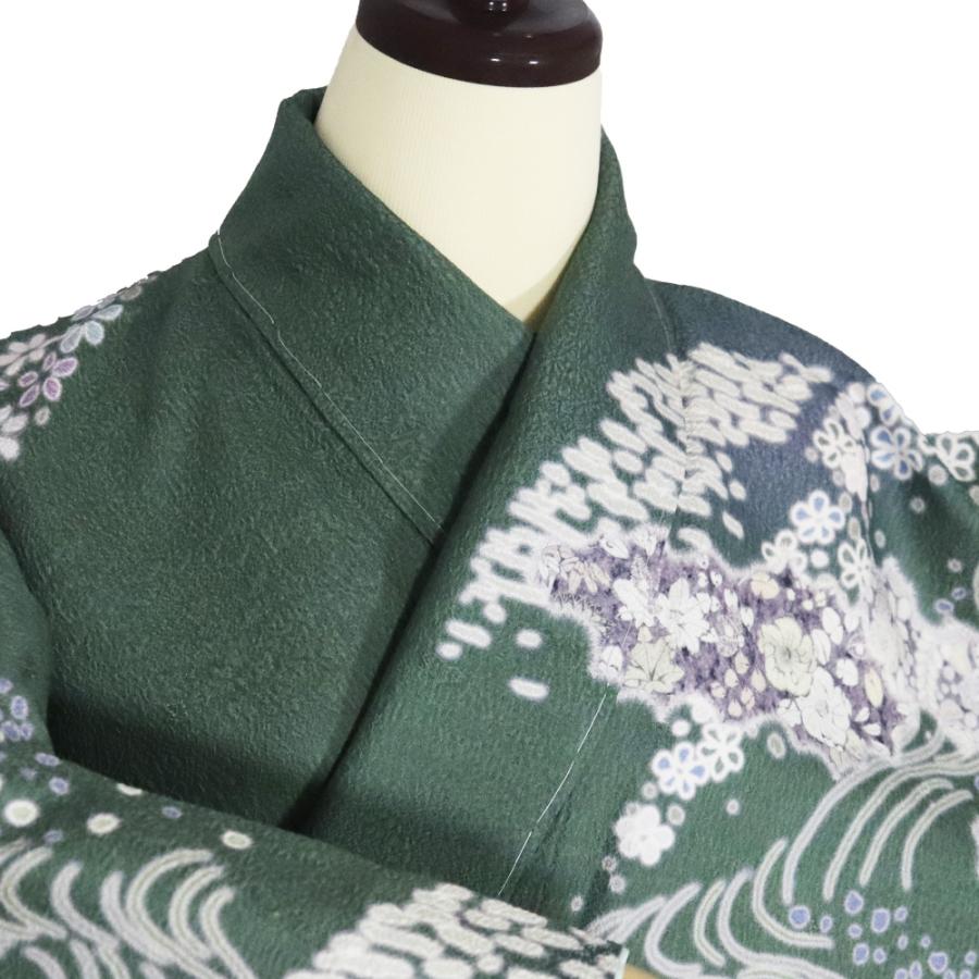 辻が花訪問着 袷 正絹 緑 グレー紫 薄緑 墨黒 暈し 辻が花 トールサイズ ki31581 新品 レディース シルク ギフト フォーマル 送料無料の画像