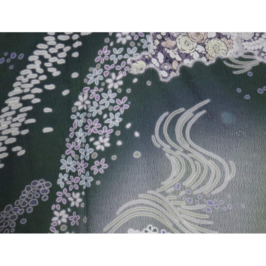 辻が花訪問着 袷 正絹 緑 グレー紫 薄緑 墨黒 暈し 辻が花 トールサイズ ki31581 新品 レディース シルク ギフト フォーマル 送料無料の画像