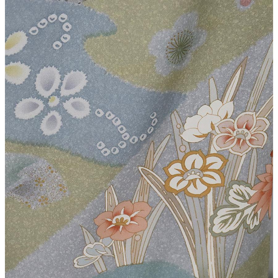 訪問着 袷 正絹 薄グレー 薄緑 抹茶色 金箔 松皮菱 松竹梅 菊 蝶 水仙 辻が花 Mサイズ ki31586 美品 レディース フォーマル 送料無料_8