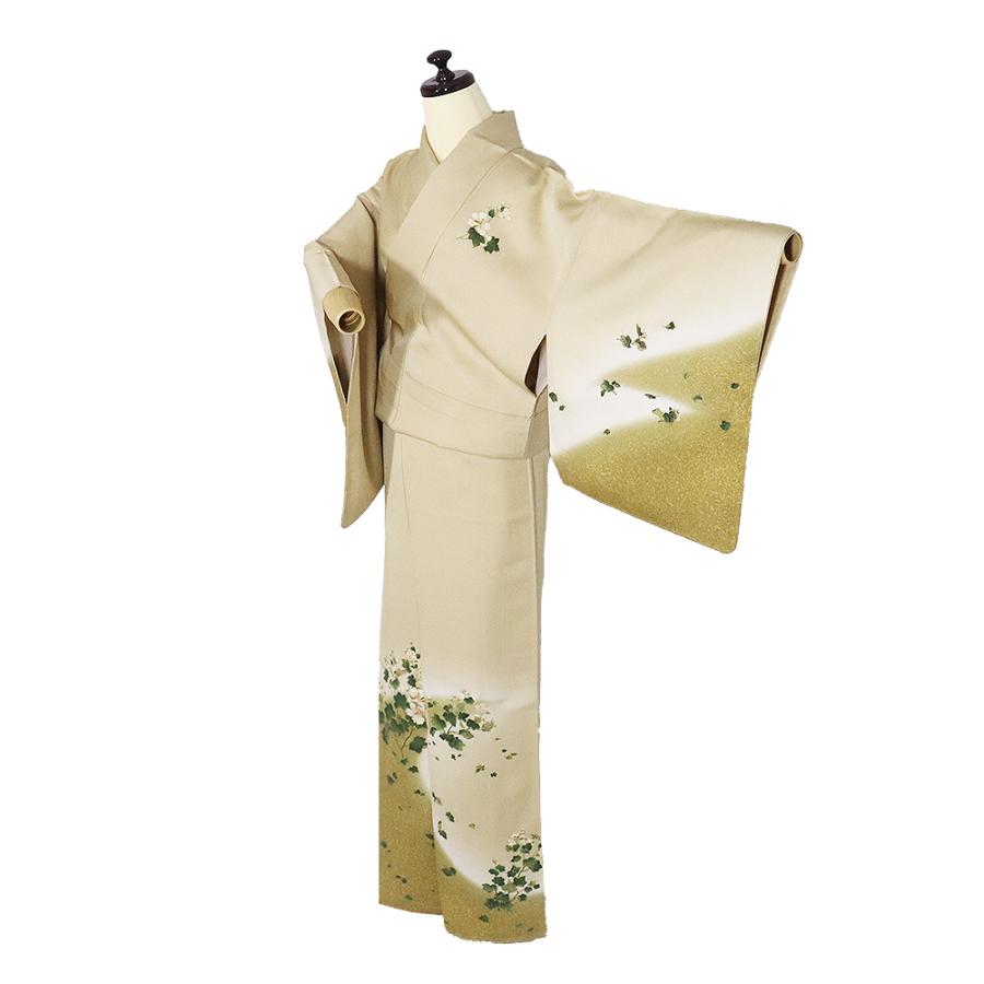 訪問着 袷 正絹 薄緑 白 緑 暈し 漆箔 蘭 Lサイズ ki31642 新品 着物 レディース シルク ギフト フォーマル 30代 40代 50代 送料無料の画像