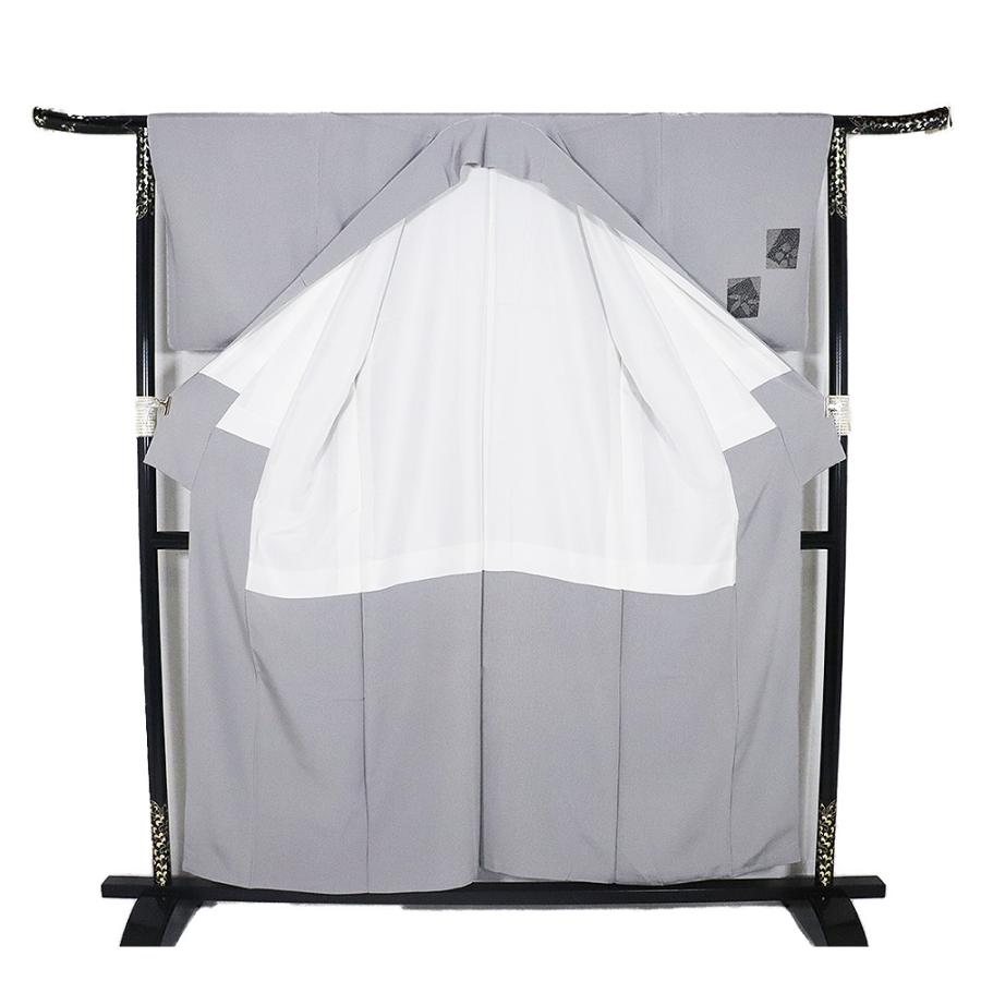 訪問着 袷 正絹 グレー ライトグレー 万筋 黒 花色紙 松竹梅 Mサイズ ki31656 新品 着物 レディース シルク ギフト フォーマル 送料無料の画像
