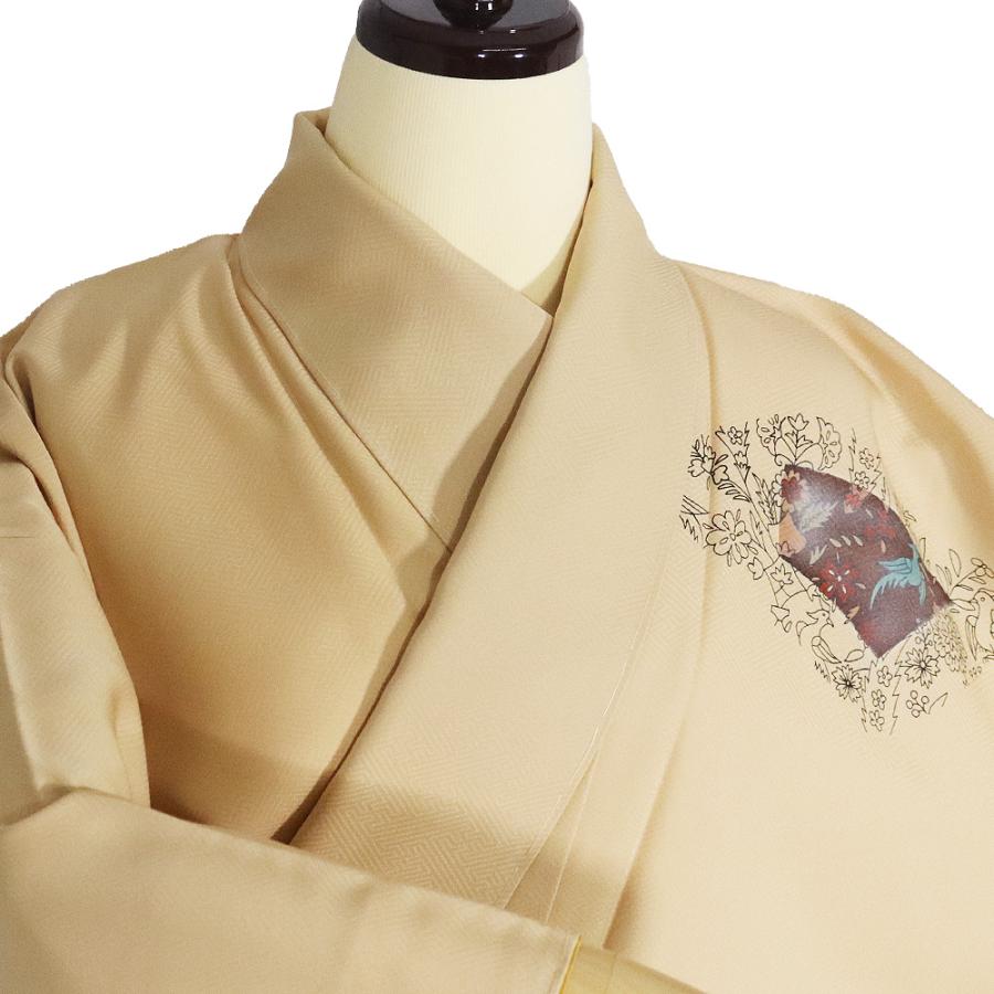 訪問着 袷 正絹 薄茶 花喰鳥 唐花 パルメット唐草文様 Lサイズ ki31682 新品 着物 レディース シルク ギフト フォーマル 送料無料_2
