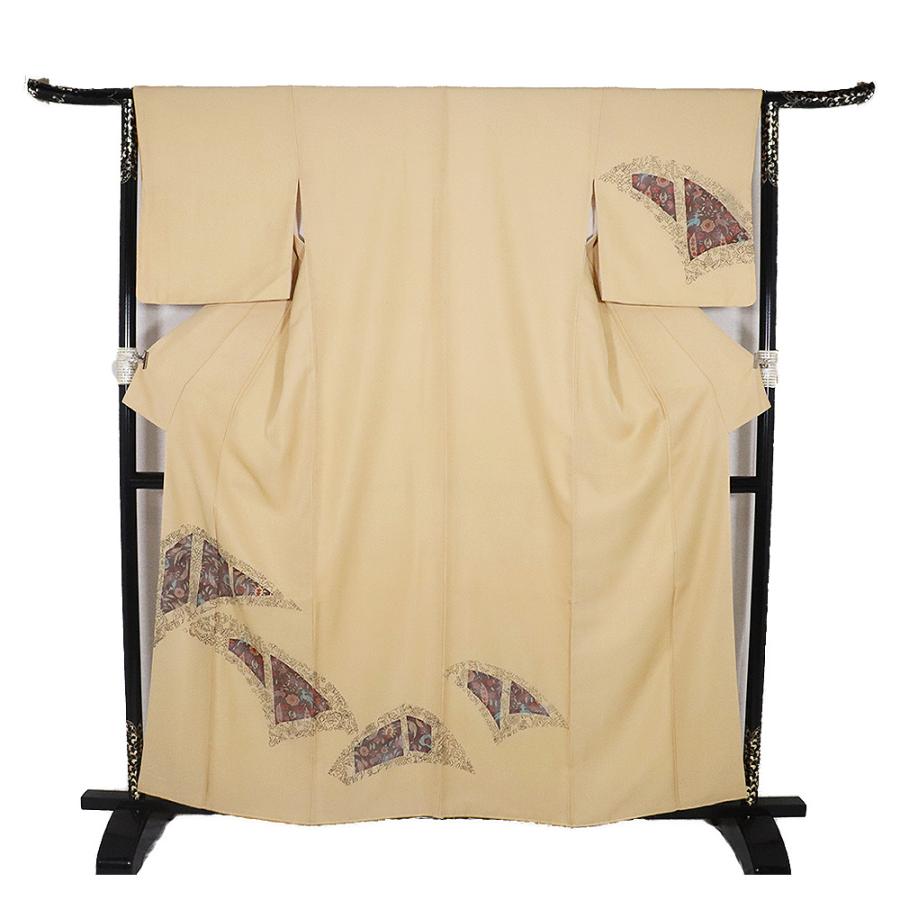 訪問着 袷 正絹 薄茶 花喰鳥 唐花 パルメット唐草文様 Lサイズ ki31682 新品 着物 レディース シルク ギフト フォーマル 送料無料_3