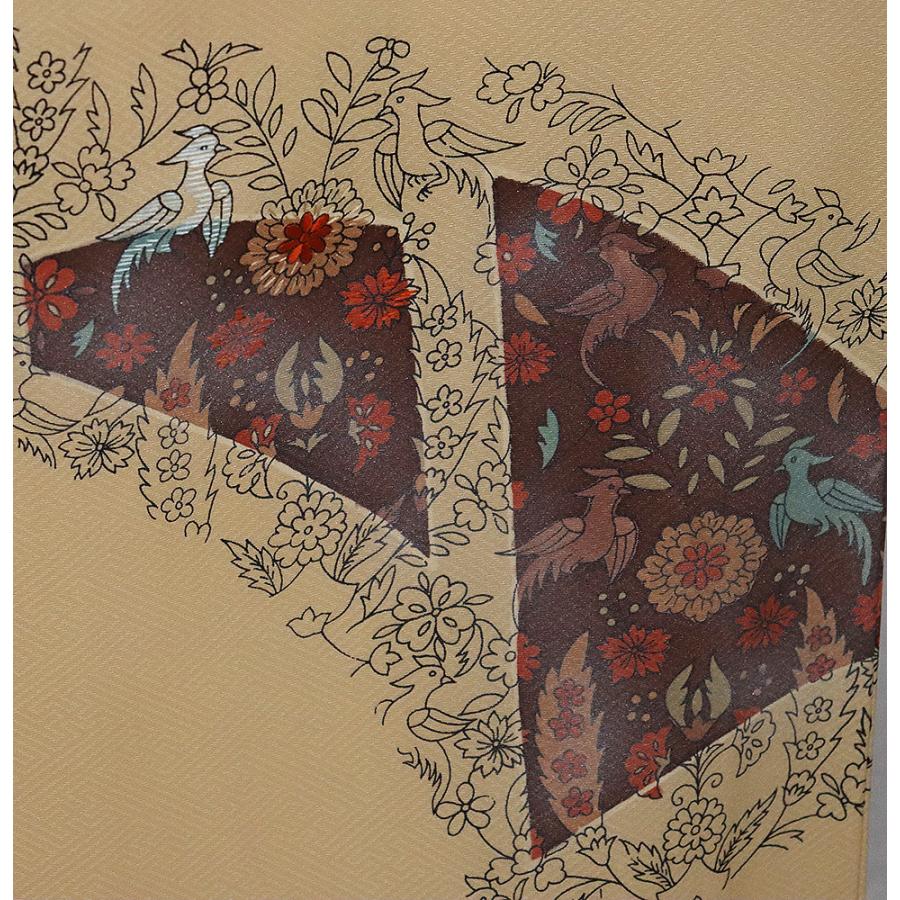 訪問着 袷 正絹 薄茶 花喰鳥 唐花 パルメット唐草文様 Lサイズ ki31682 新品 着物 レディース シルク ギフト フォーマル 送料無料_6
