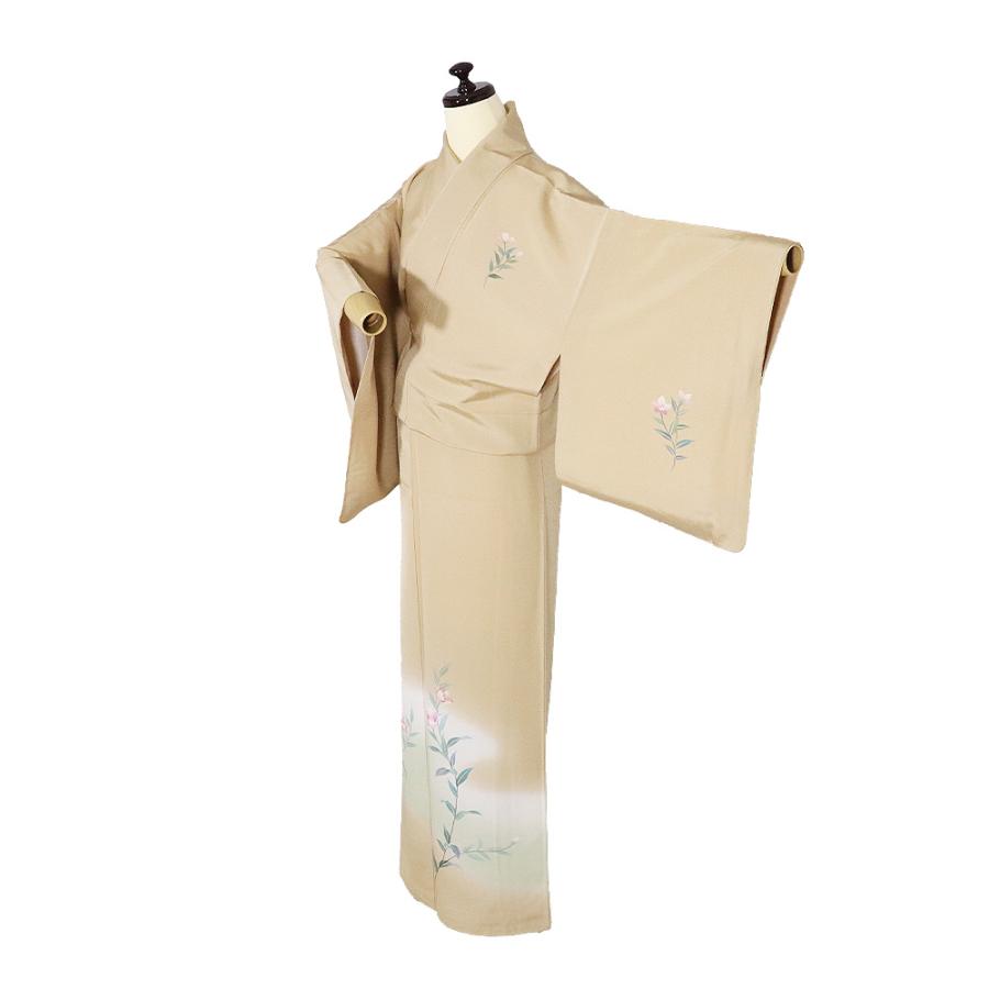 訪問着 袷 正絹 ベージュ 薄緑 白 暈し 花柄 MLサイズ ki31718 未使用品 レディース シルク ギフト フォーマル 30代 40代 50代 送料無料_1
