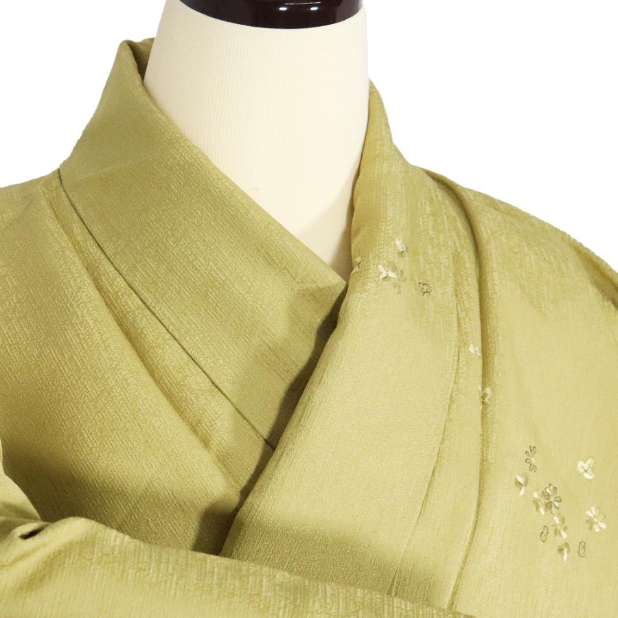 訪問着 袷 正絹 薄抹茶色 グレー 緑 暈し 刺繍 小菊 小梅 Lサイズ ki31823 新品 日本製 レディース シルク ギフト フォーマル 送料無料の画像