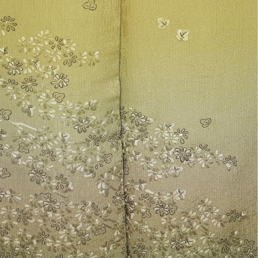 訪問着 袷 正絹 薄抹茶色 グレー 緑 暈し 刺繍 小菊 小梅 Lサイズ ki31823 新品 日本製 レディース シルク ギフト フォーマル 送料無料の画像