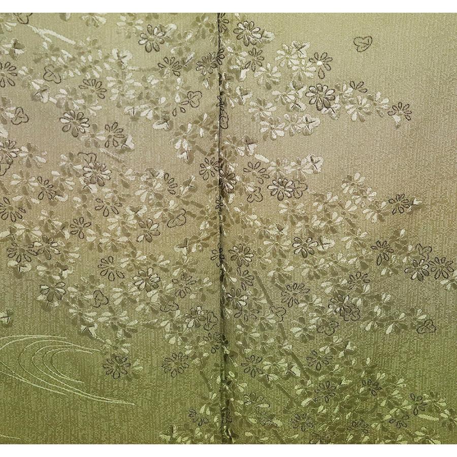 訪問着 袷 正絹 薄抹茶色 グレー 緑 暈し 刺繍 小菊 小梅 Lサイズ ki31823 新品 日本製 レディース シルク ギフト フォーマル 送料無料の画像