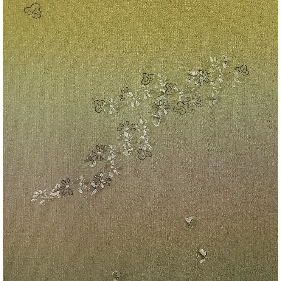訪問着 袷 正絹 薄抹茶色 グレー 緑 暈し 刺繍 小菊 小梅 Lサイズ ki31823 新品 日本製 レディース シルク ギフト フォーマル 送料無料の画像