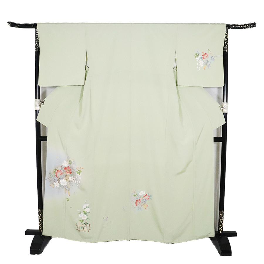 訪問着 袷 正絹 薄緑 暈し 牡丹桜 菊 藤 Lサイズ ki31825 新品 日本製 レディース シルク ギフトフォーマル 30代 40代 50代 送料無料の画像