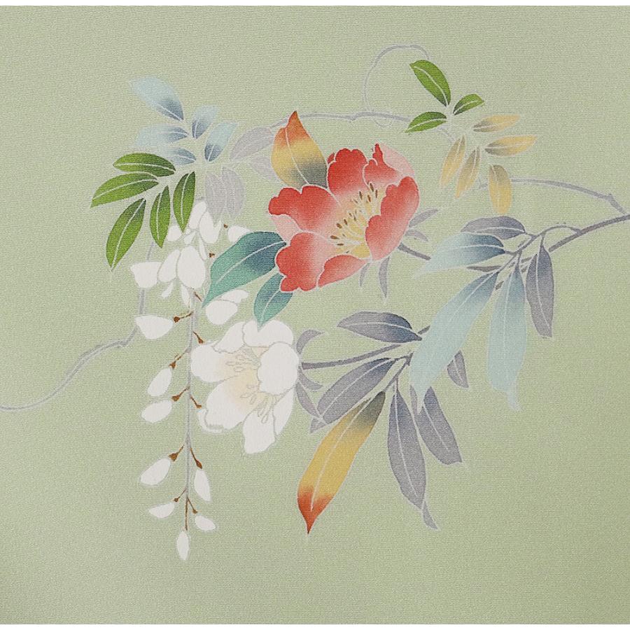 訪問着 袷 正絹 薄緑 暈し 牡丹桜 菊 藤 Lサイズ ki31825 新品 日本製 レディース シルク ギフトフォーマル 30代 40代 50代 送料無料の画像