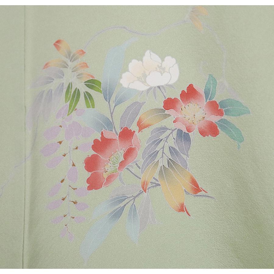 訪問着 袷 正絹 薄緑 暈し 牡丹桜 菊 藤 Lサイズ ki31825 新品 日本製 レディース シルク ギフトフォーマル 30代 40代 50代 送料無料の画像