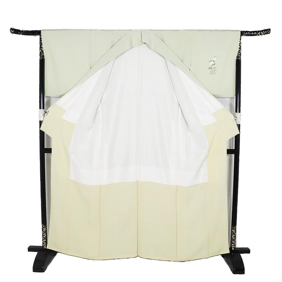 訪問着 袷 正絹 薄緑 暈し 牡丹桜 菊 藤 Lサイズ ki31825 新品 日本製 レディース シルク ギフトフォーマル 30代 40代 50代 送料無料の画像