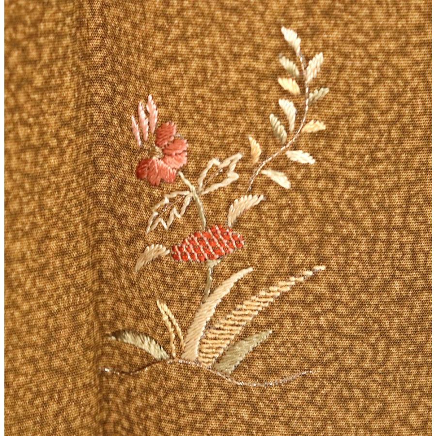 単衣 訪問着 正絹 緑 金茶 赤茶紫 金箔 竹屋町刺繍小花 Lサイズ ki31987 新品 夏着物 レディース シルク ギフト フォーマル 送料無料の画像
