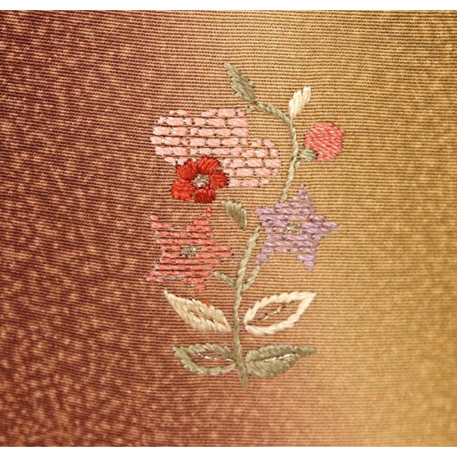 単衣 訪問着 正絹 緑 金茶 赤茶紫 金箔 竹屋町刺繍小花 Lサイズ ki31987 新品 夏着物 レディース シルク ギフト フォーマル 送料無料の画像