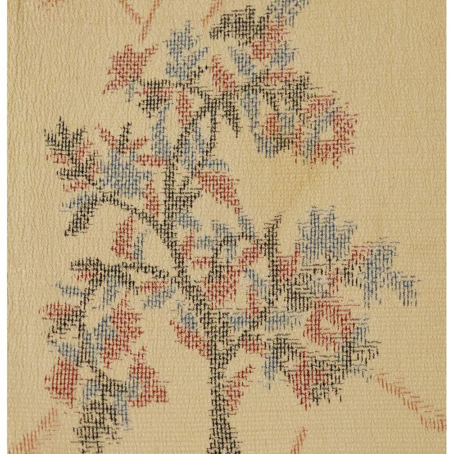 単衣 塩沢紬 正絹 ベージュ 花柄 Mサイズ ki32221 美品 ひとえ 夏着物