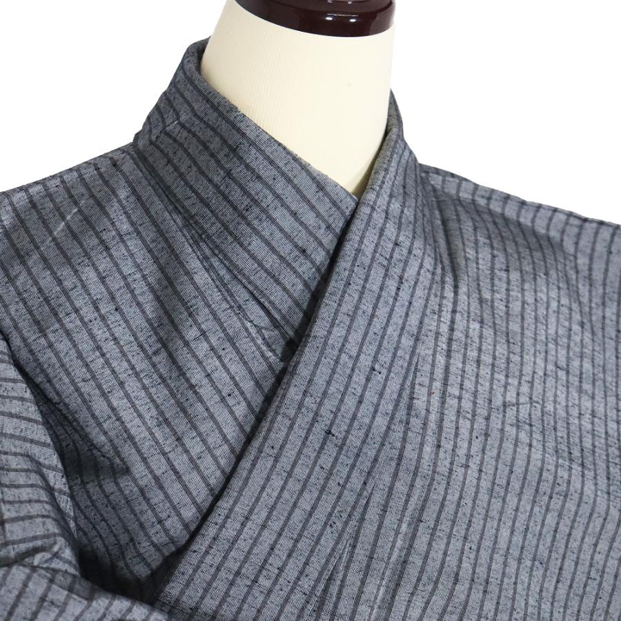 単衣 紬 訪問着 正絹 グレー クリーム 縦縞 縞模様 SSサイズ ki32232 