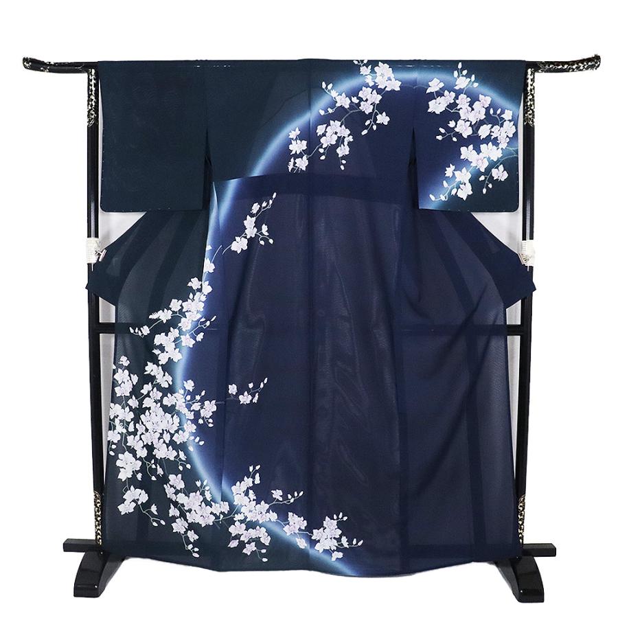 絽 訪問着 正絹 黒 紺 暈し 胡蝶蘭 トールサイズ ki32279 新品 夏着物 盛夏 ほうもんぎ レディース シルク ギフト フォーマル 送料無料の画像