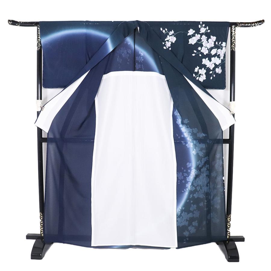 絽 訪問着 正絹 黒 紺 暈し 胡蝶蘭 トールサイズ ki32279 新品 夏着物 盛夏 ほうもんぎ レディース シルク ギフト フォーマル 送料無料の画像