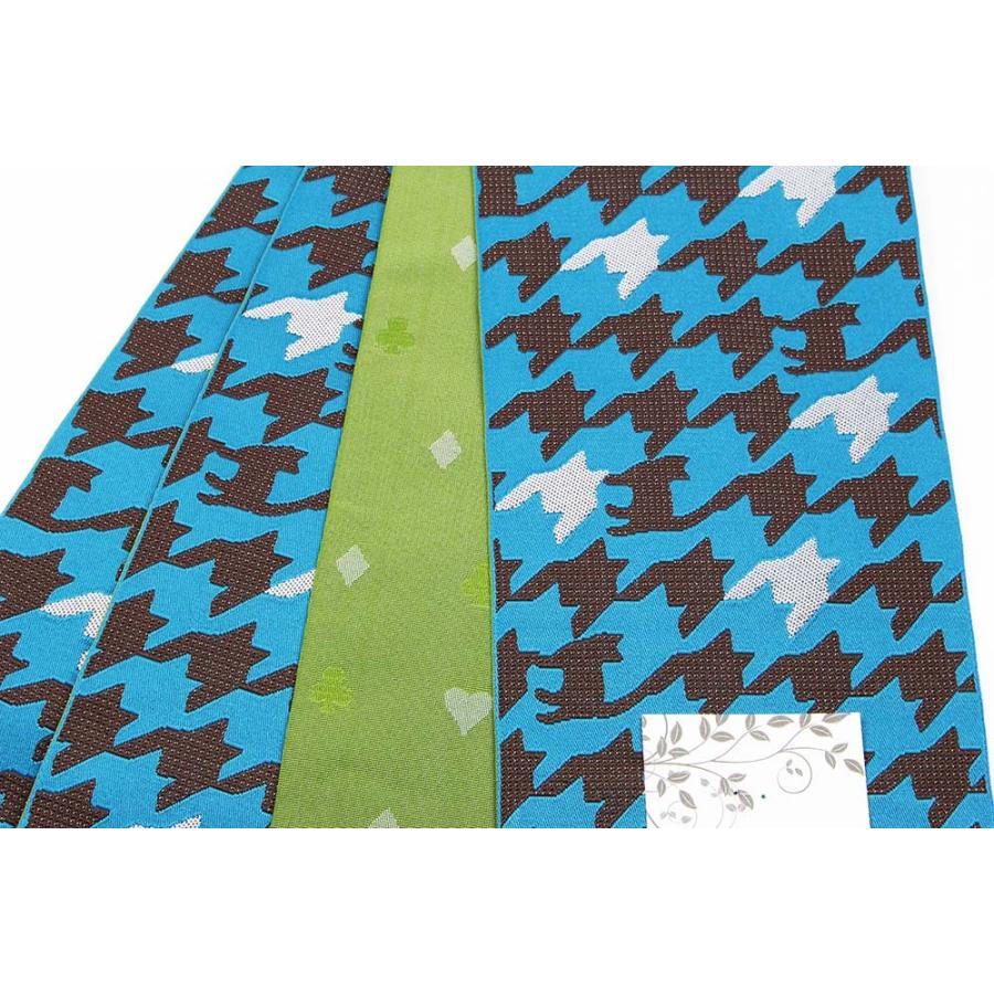 正絹袋帯青もみじが上品よろけ縞も雰囲気あり