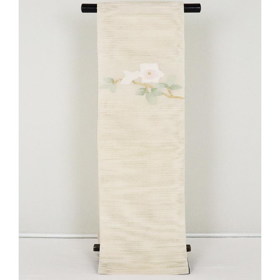 絽綴れ お洒落名古屋帯 正絹 花柄織 N1810 美品 夏物 LLサイズ 夏帯 