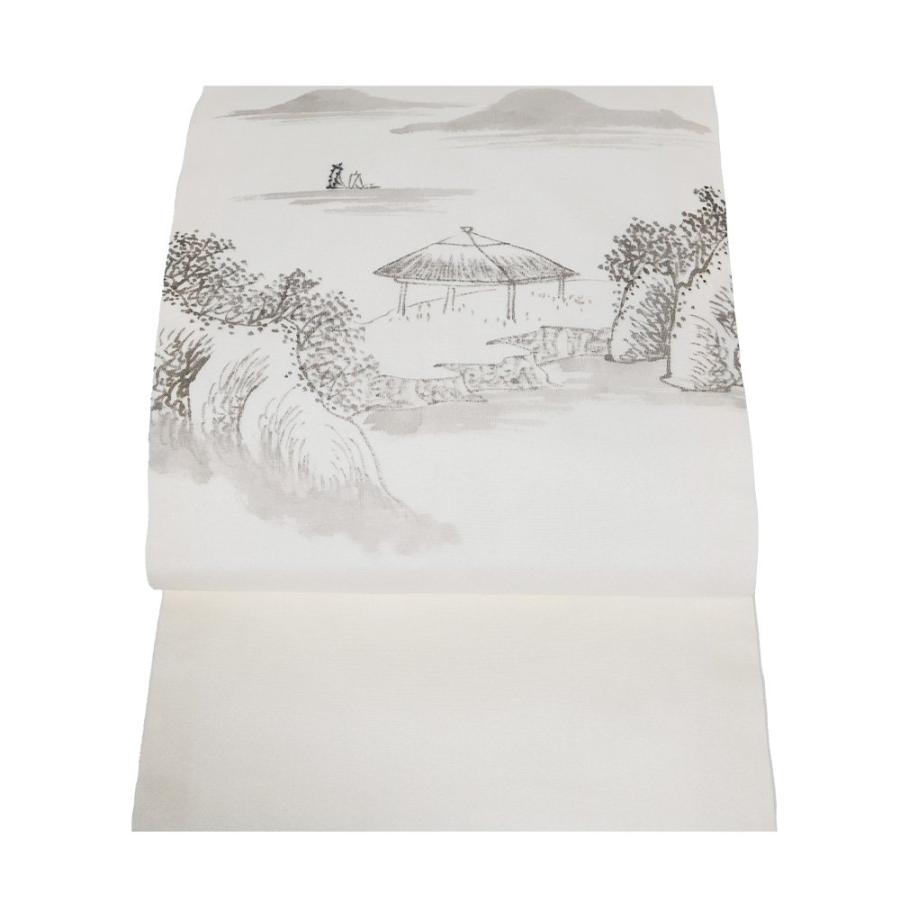 紗 名古屋帯 正絹 水墨画 山水画 N2403 新品 夏帯 Lサイズ 夏着物 