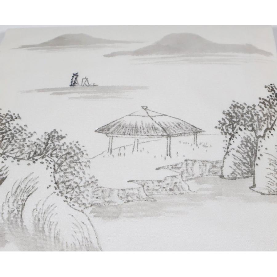 絹芭蕉 名古屋帯 正絹 クリーム 水墨画 手描き 菖蒲 N2414 美品 夏帯 L 