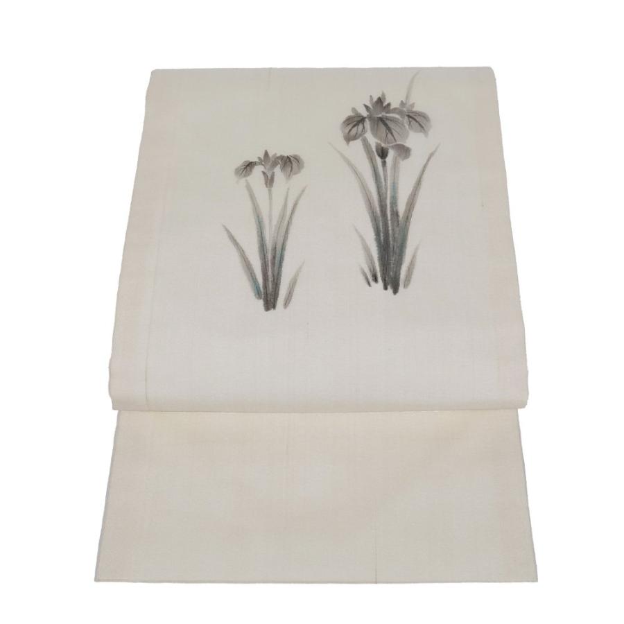 手描きの麻の袋帯夏帯菖蒲良い雰囲気です