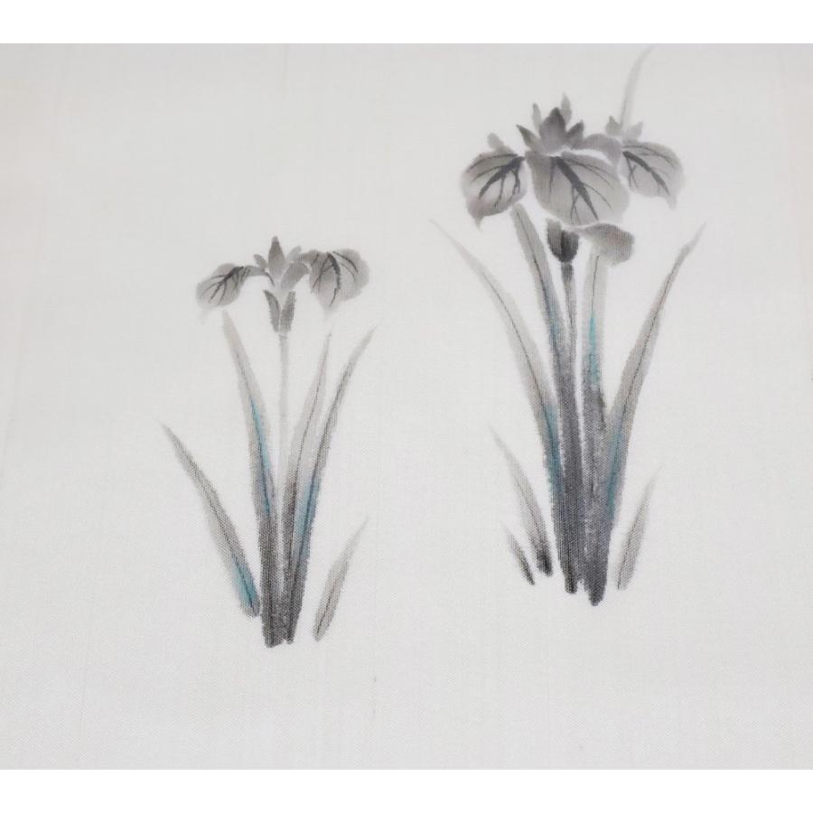 絹芭蕉 名古屋帯 正絹 クリーム 水墨画 手描き 菖蒲 N2414 美品 夏帯 L 