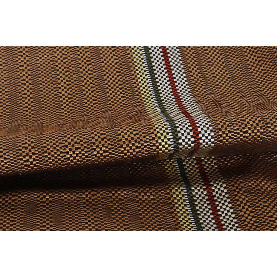 本場筑前博多織 民芸草木染 八寸名古屋帯 正絹 茶色 辛子色 緑 赤 薄  