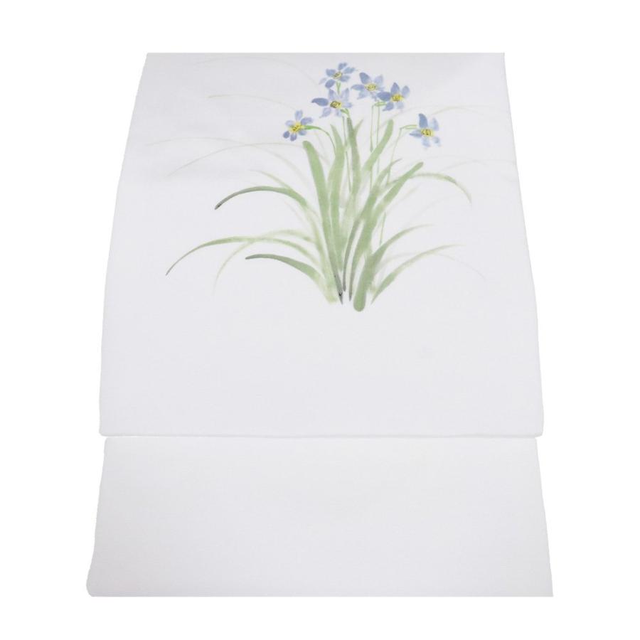 塩瀬名古屋帯 正絹 白 手描き草花 MLサイズ N2682 新品 なごやおび nagoyaobi レディース シルク ギフト 送料込み_1