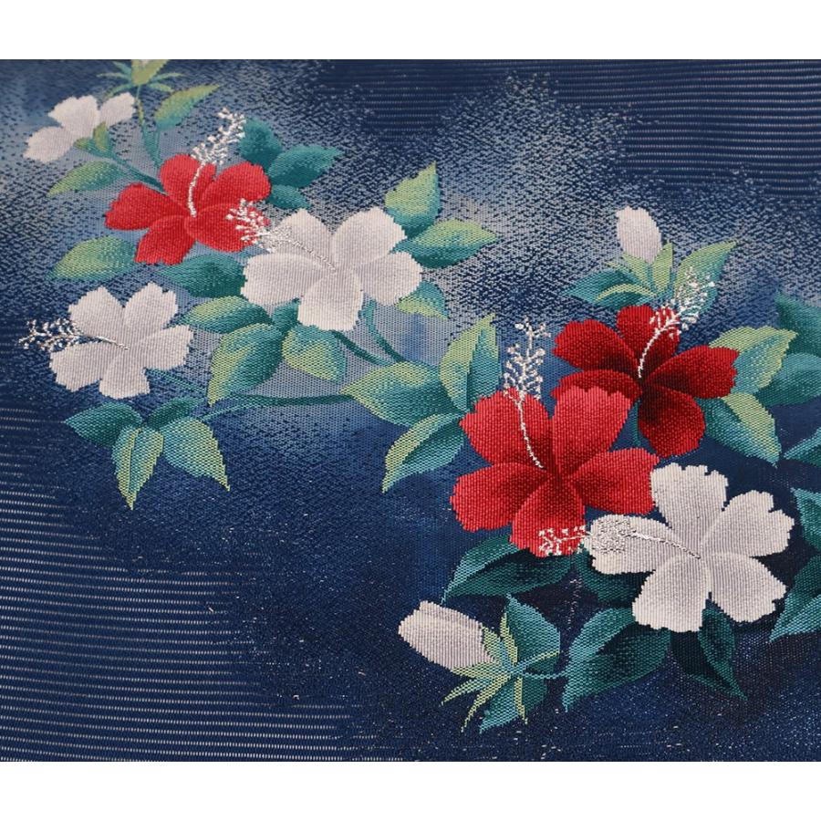 正絹 麻 羅 夏帯 名古屋帯 浅黄 花文 透け感 盛夏に マ36 【公式通販】