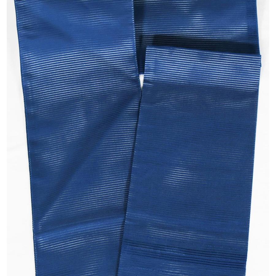 絽 名古屋帯 正絹 紺 草花 N2862 美品 夏帯 ロングサイズ 夏着物
