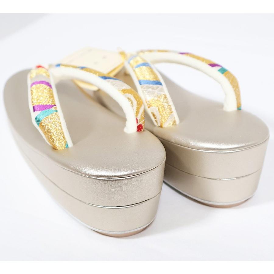 振袖用 草履 バッグ セット 正絹 ベージュ 金 赤 花紋 Fサイズ