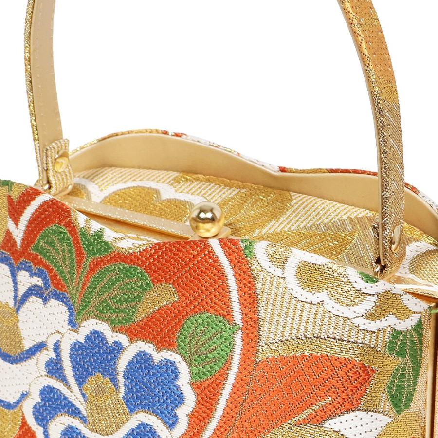 振袖用 草履 バッグ セット 正絹 帯地 金 朱 赤 花柄 3枚芯 Fサイズ