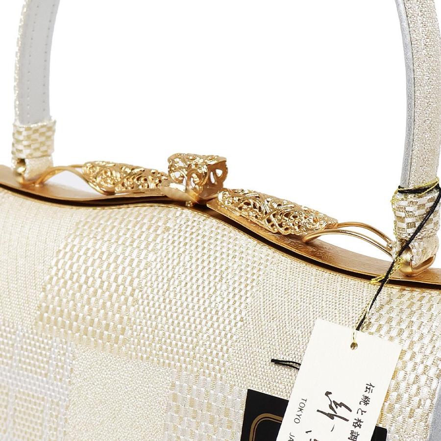 紗織 留袖用 西陣織 草履 バッグ セット 金 組紐格子縞 Mサイズ