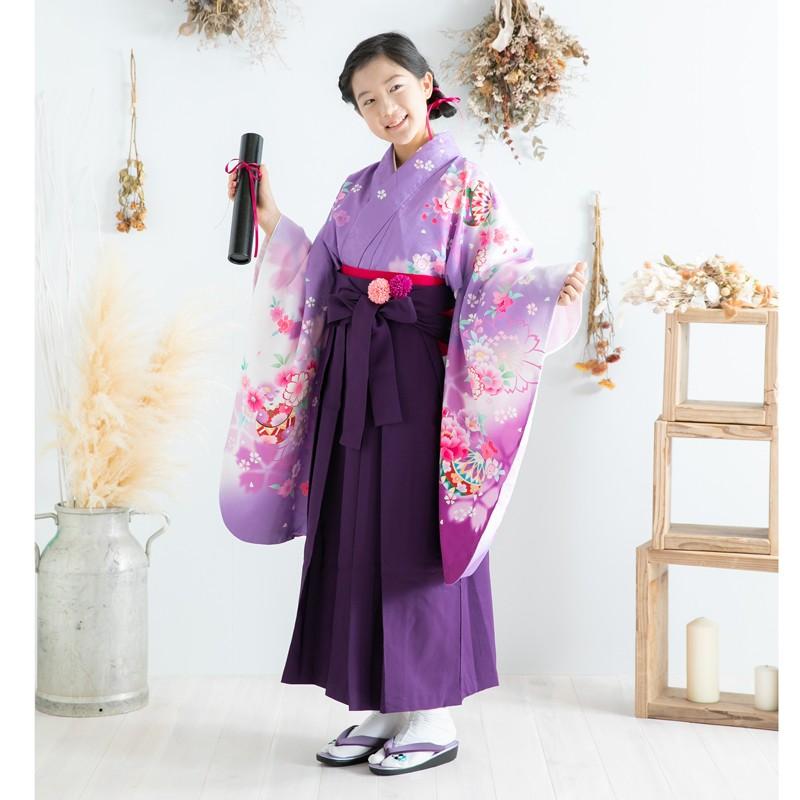 レンタル落ち販売】レトロ 袴セット 紫色 パープル 花柄 古典柄 小学生