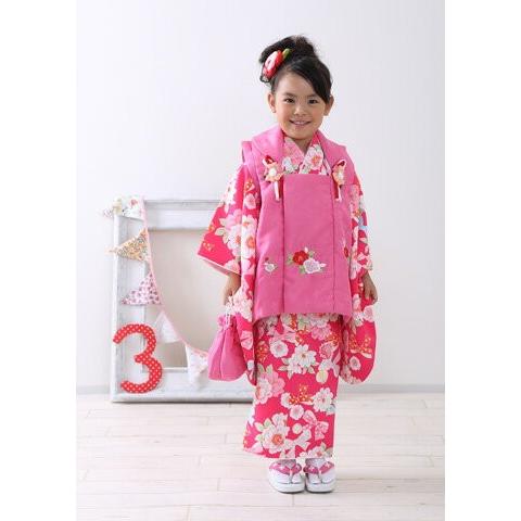 レンタル落ち販売】着物 3歳 被布 女の子 被布セット レトロ りぼん