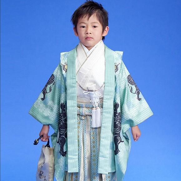 七五三 男の子 レンタル 5歳 羽織袴 フルセット 着物セット 獅子 水色