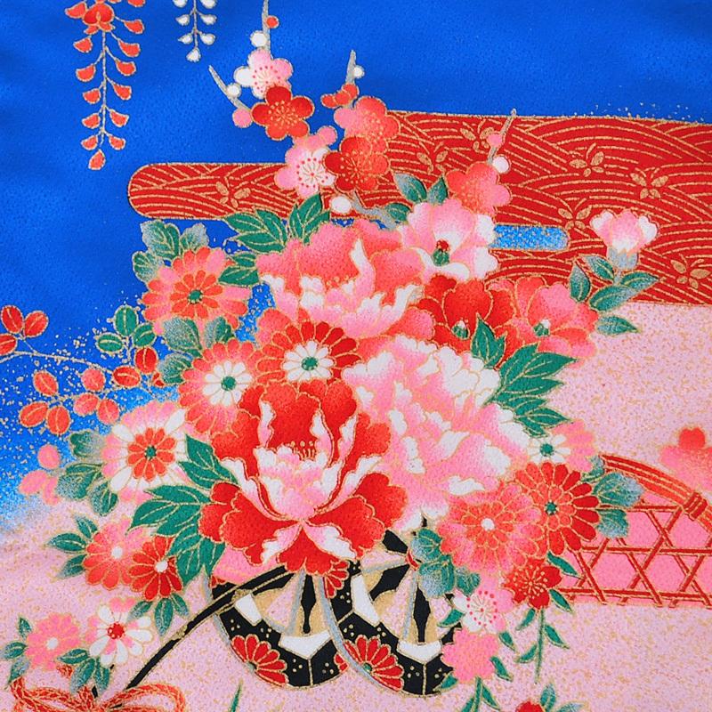 七五三 着物 3歳 女の子 日本製 3点セット 長襦袢 重ね襟( 縫い付け済み) 3才 購入 販売 青色 ピンク ゴールド 花柄 女の子 753  kids-kimono02
