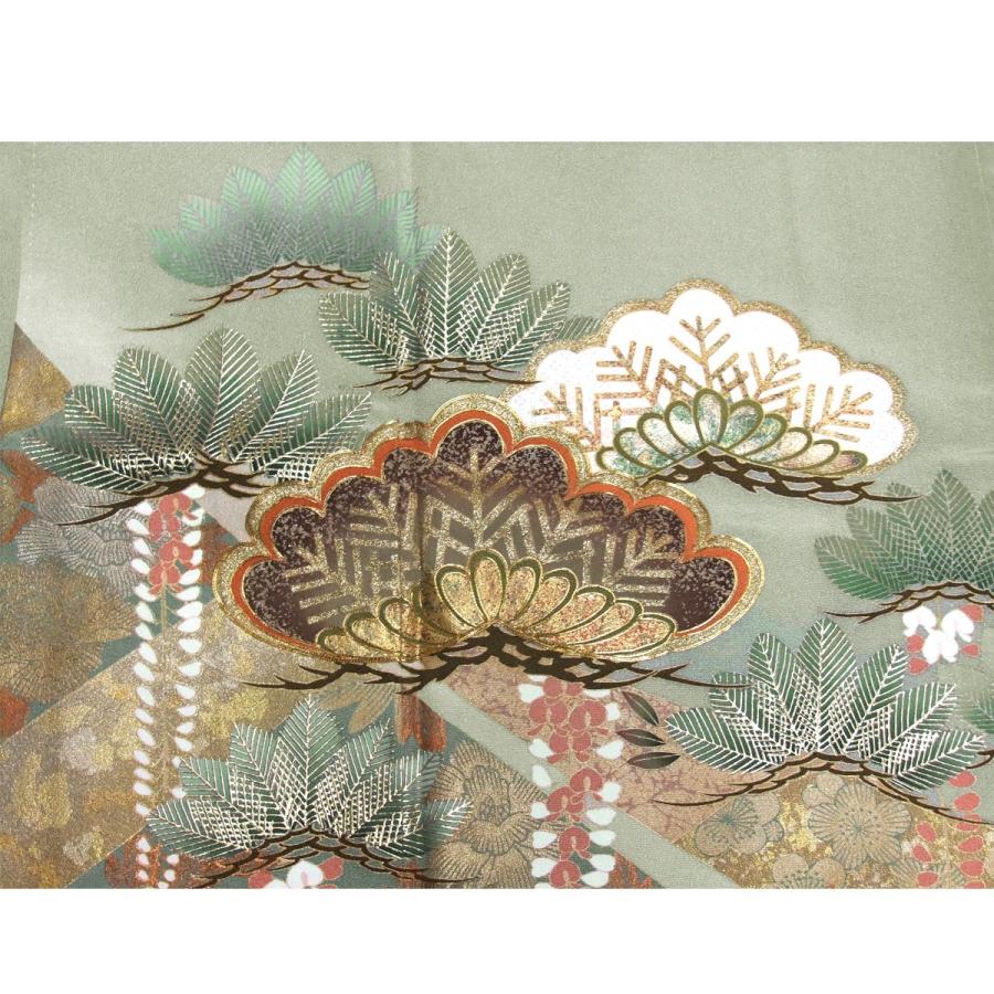 色留袖レンタル グレー茶金箔 結婚式 正絹 高級 叔母 姉妹 振袖 訪問着