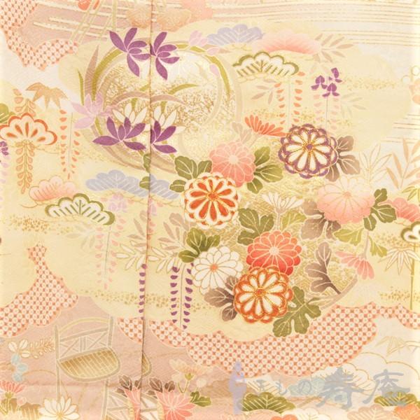訪問着 極上の京友禅染 正絹 薄ピンク 桜 椿 菊 藤 松 沢潟 アヤメ 梅 