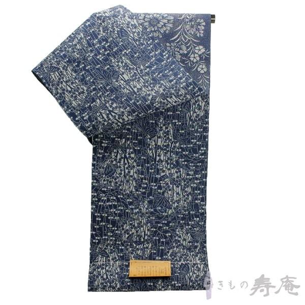 着物 夏 綿縮緬 高級ゆかた 反物 伝統工芸士 初山寛 長板藍染 両面異柄