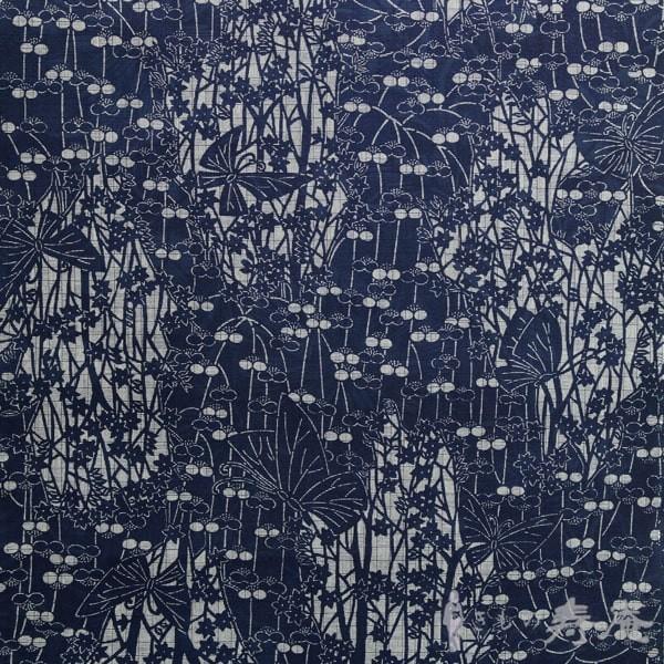 着物 夏 綿縮緬 高級ゆかた 反物 伝統工芸士 初山寛 長板藍染 両面異柄